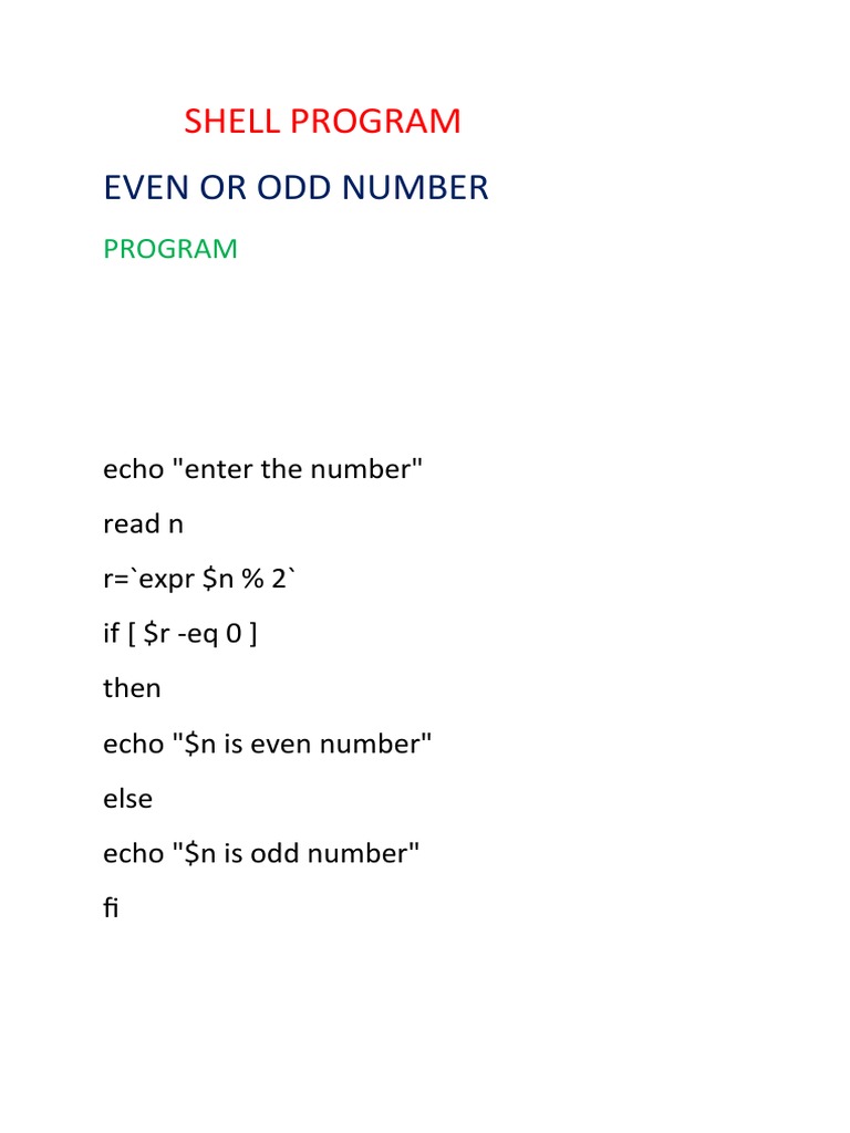 SHELL PROGRAM (even or odd) | PDF