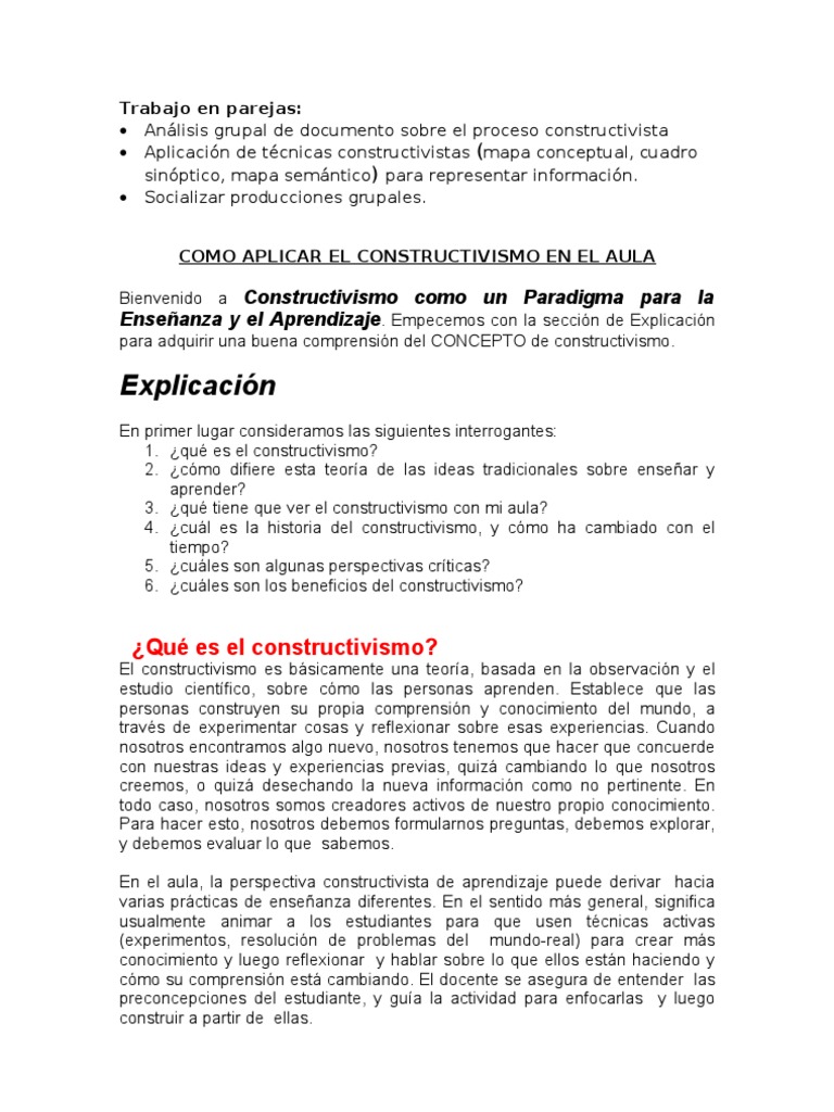 Aplicación del Constructivismo en el Aula | PDF | Constructivismo ...