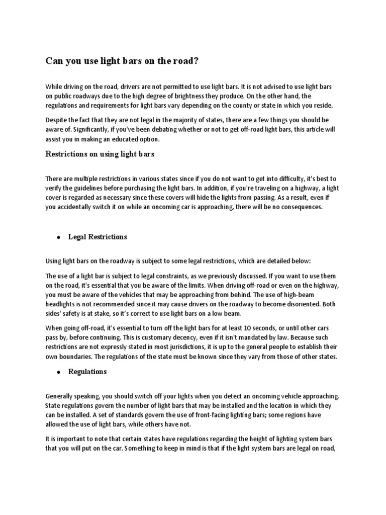 Can You Use Light Bars On The Road Download Free PDF Headlamp Road