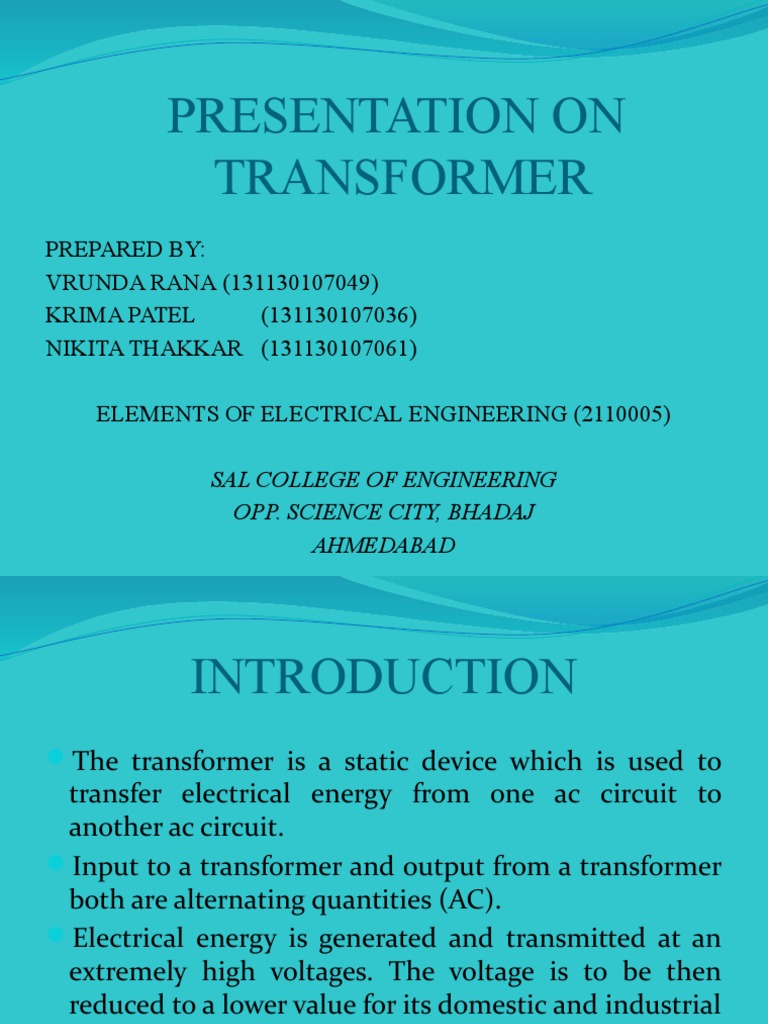 Presentation on transformer pdf transformer alternating current