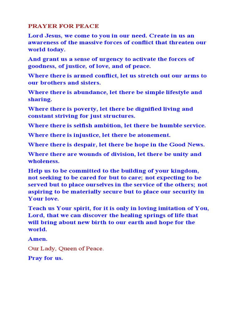 Prayer for Global Peace and Justice | PDF | Self-Improvement | Religion ...