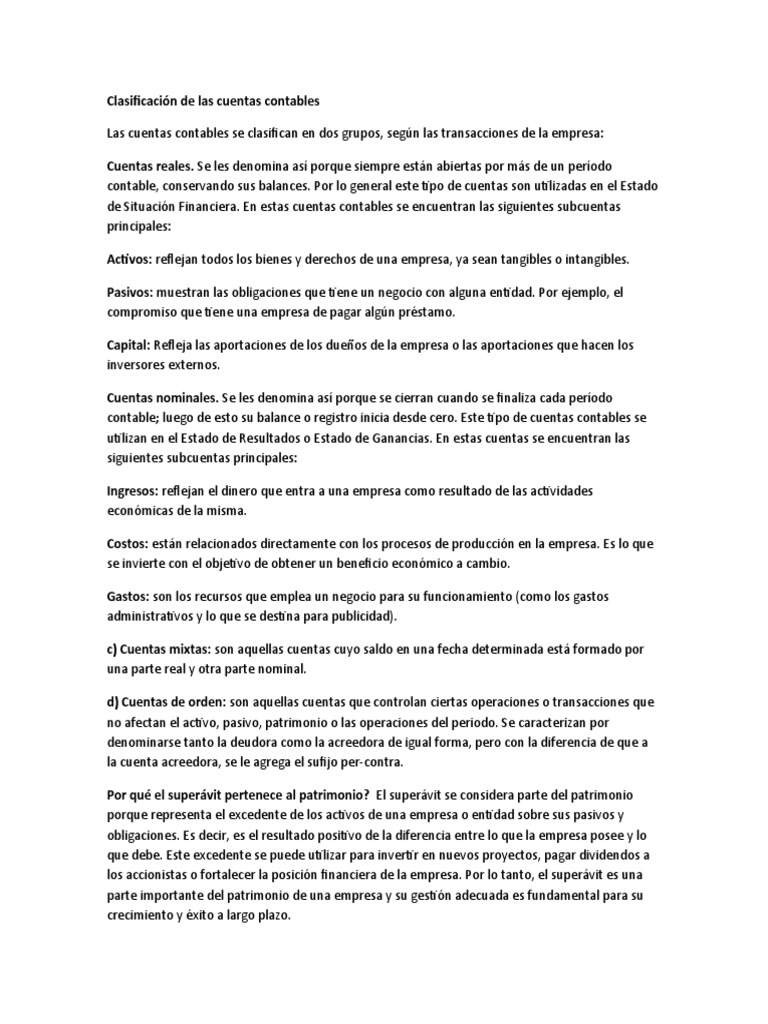 Clasificación de Las Cuentas Contables | PDF | Contabilidad | Capital ...