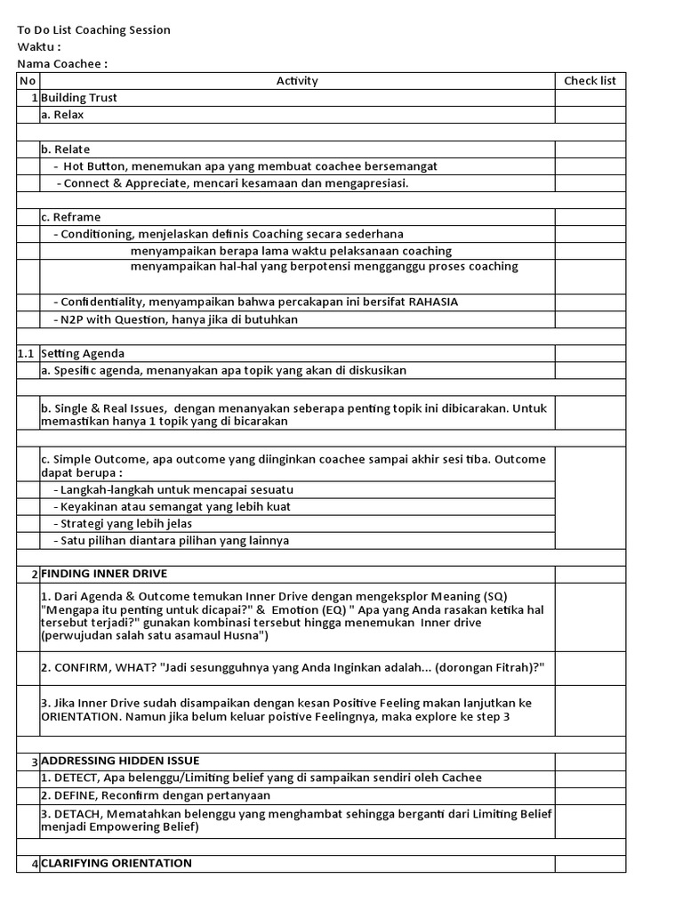 Check List Coaching | PDF
