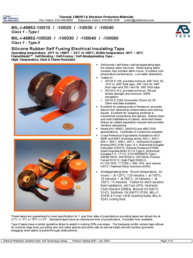 MIL I 46852 Silicone Rubber Self Fusing Tape Electrical PDF