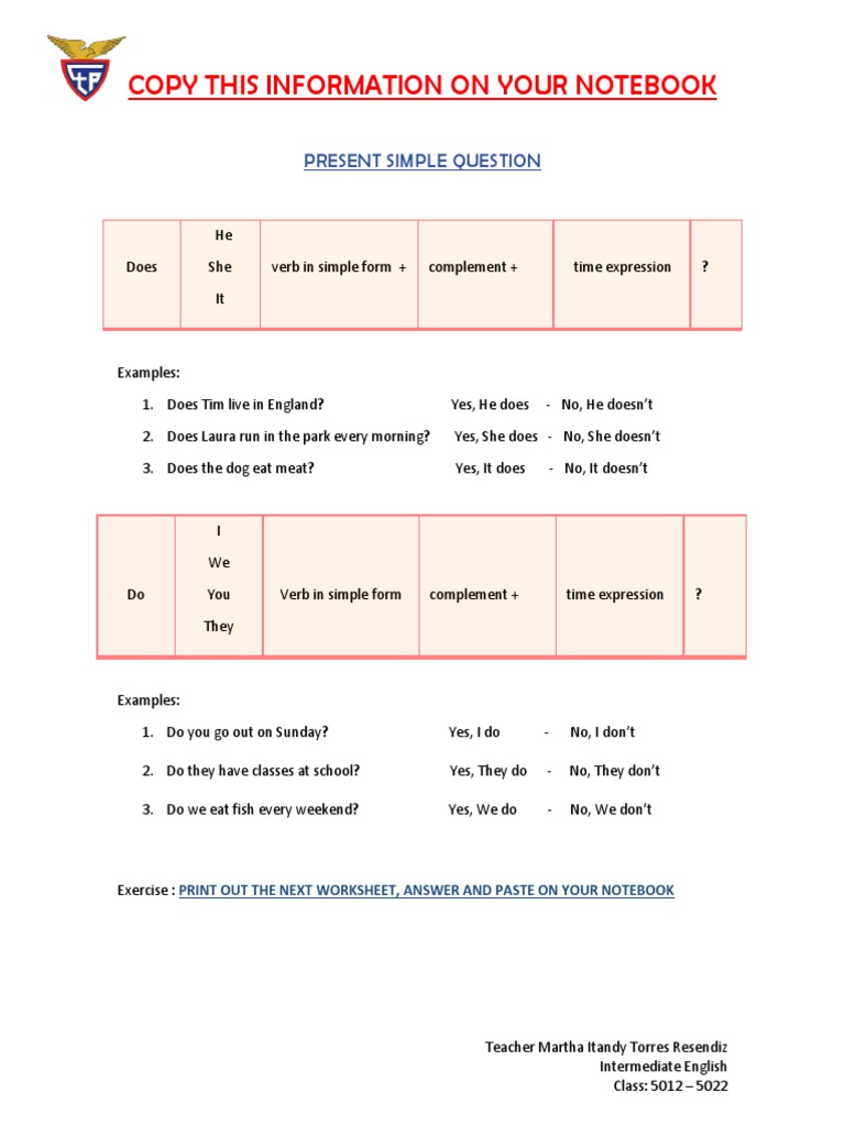 Present Simple Question Pdf