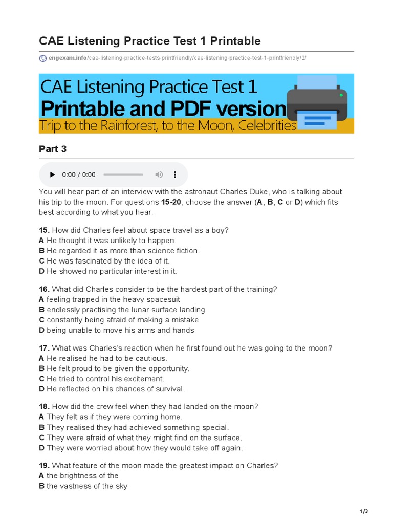 CAE Listening Practice Test 1 PDF | PDF | Moon | Outer Space