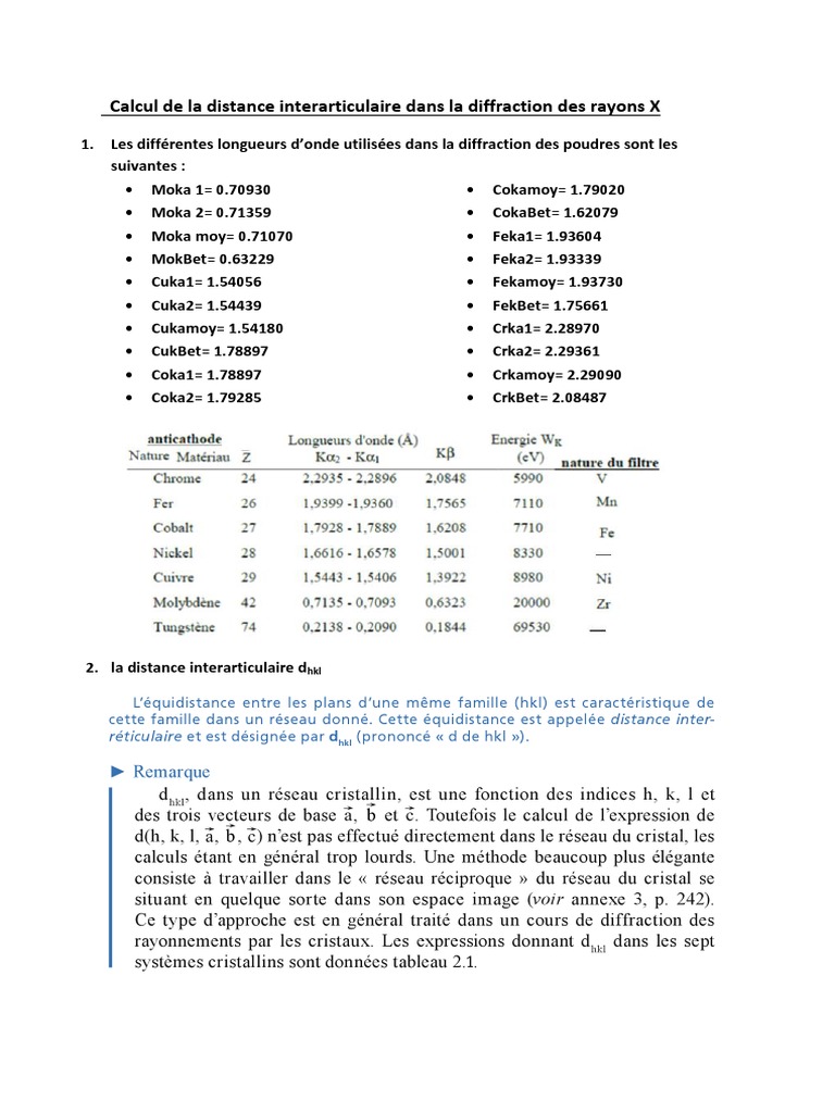 Distance interarticulaire en diffraction X | PDF