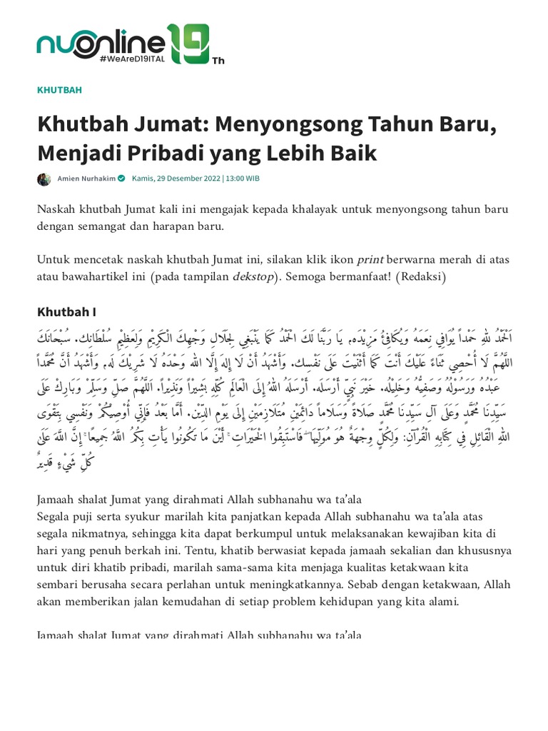 Khutbah Jumat Menjadi Pribadi Lebih Baik Pdf