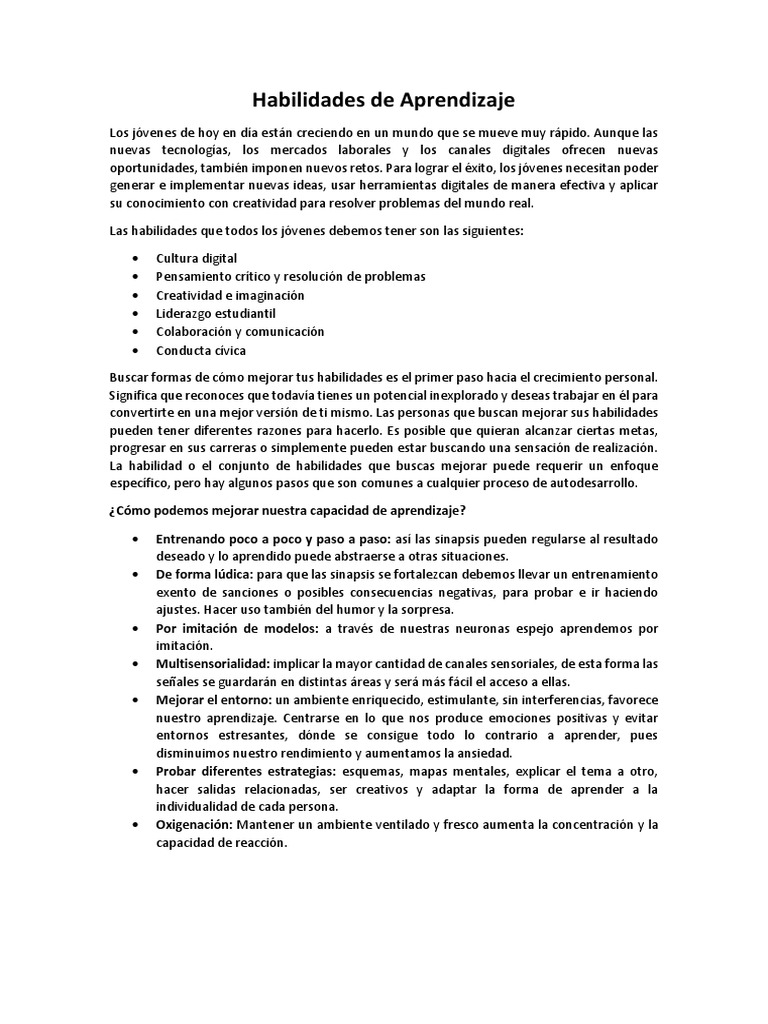 Habilidades de Aprendizaje. | PDF | Aprendizaje | Creatividad