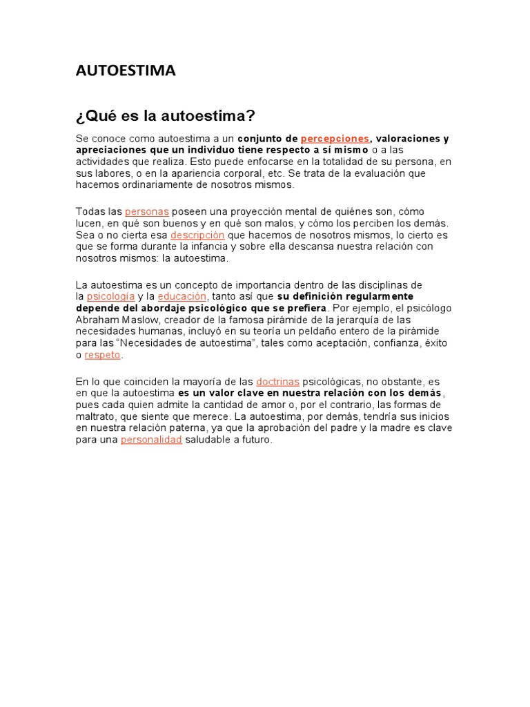 Definición y Importancia de la Autoestima | PDF | Crecimiento personal ...