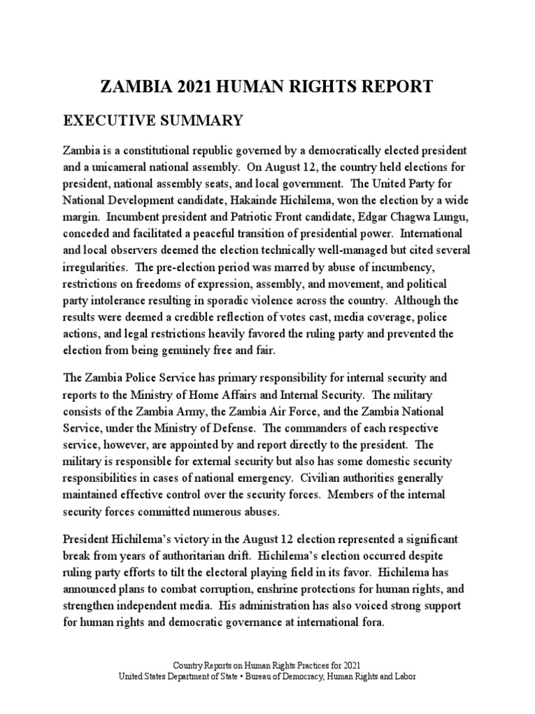 Zambia 2021 Human Rights Report | PDF | Refugee | Remand (Detention)