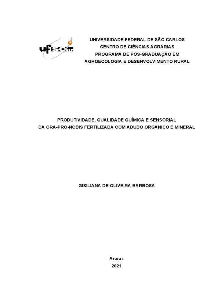 Ora Pro Nobis Composição PDF Fertilizante Agricultura