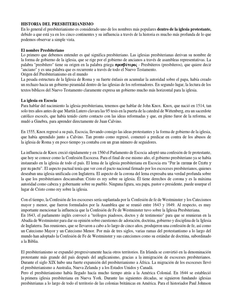 HISTORIA DEL PRESBITERIANISMO | PDF | presbiterianismo | Iglesia Católica