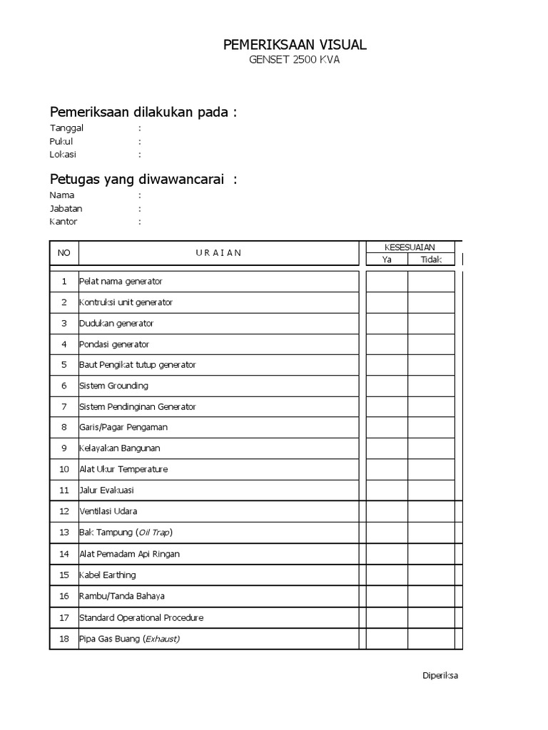 Pemeriksaan Visual: Tanggal: Pukul: Lokasi | PDF