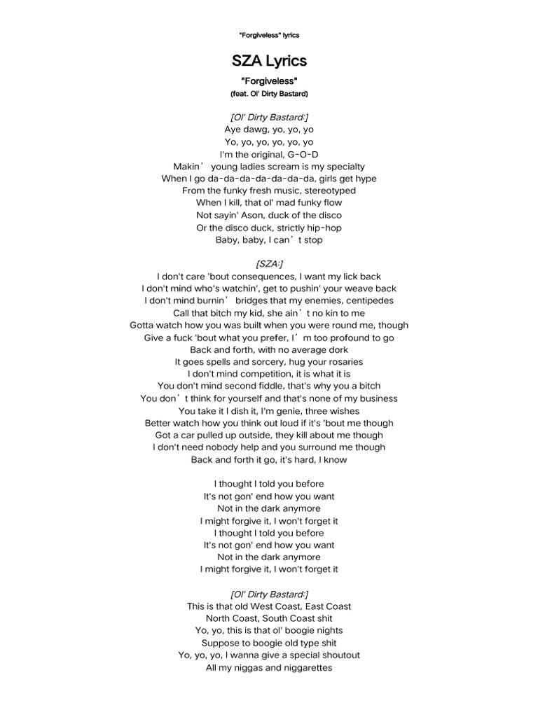 Sza forgiveless lyrics pdf african american music