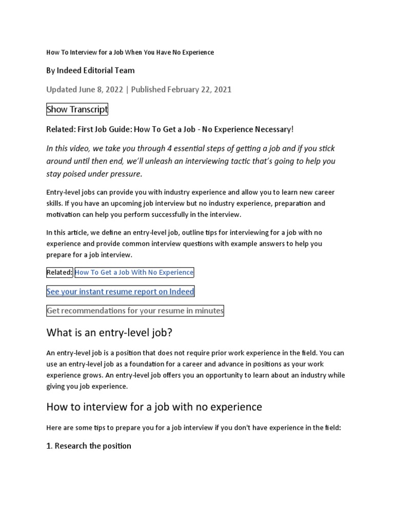 Interview Tips for No Experience | PDF | Job Interview | Social Media