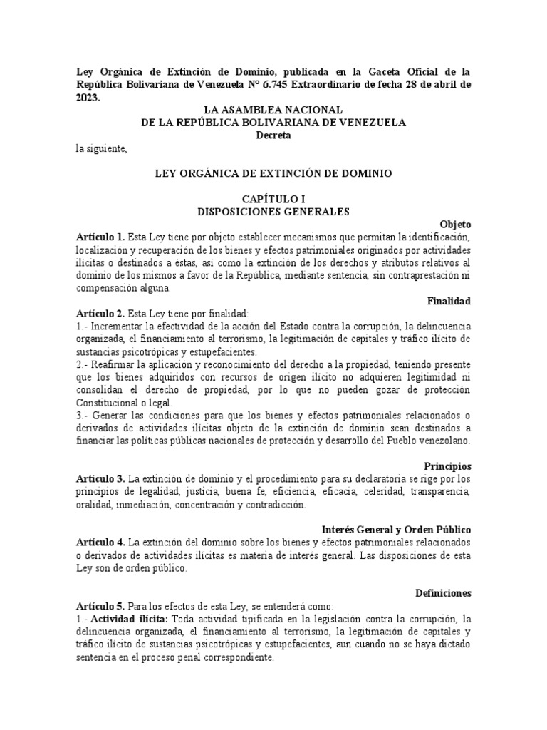 Ley Orgánica de Extinción de Dominio | PDF | Mandato | Propiedad