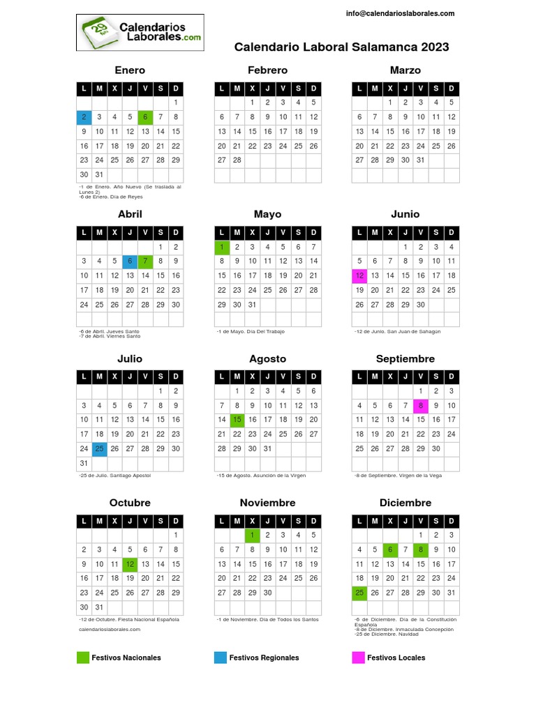 Calendario Laboral Salamanca 2023 PDF Calendario Observancias