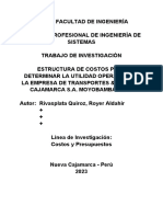 Estructura de Costos para Determinar La Utilidad Operativa de La Empresa de Transportes Turismo Cajamarca E.I.R.L. Moyobamba - 2023