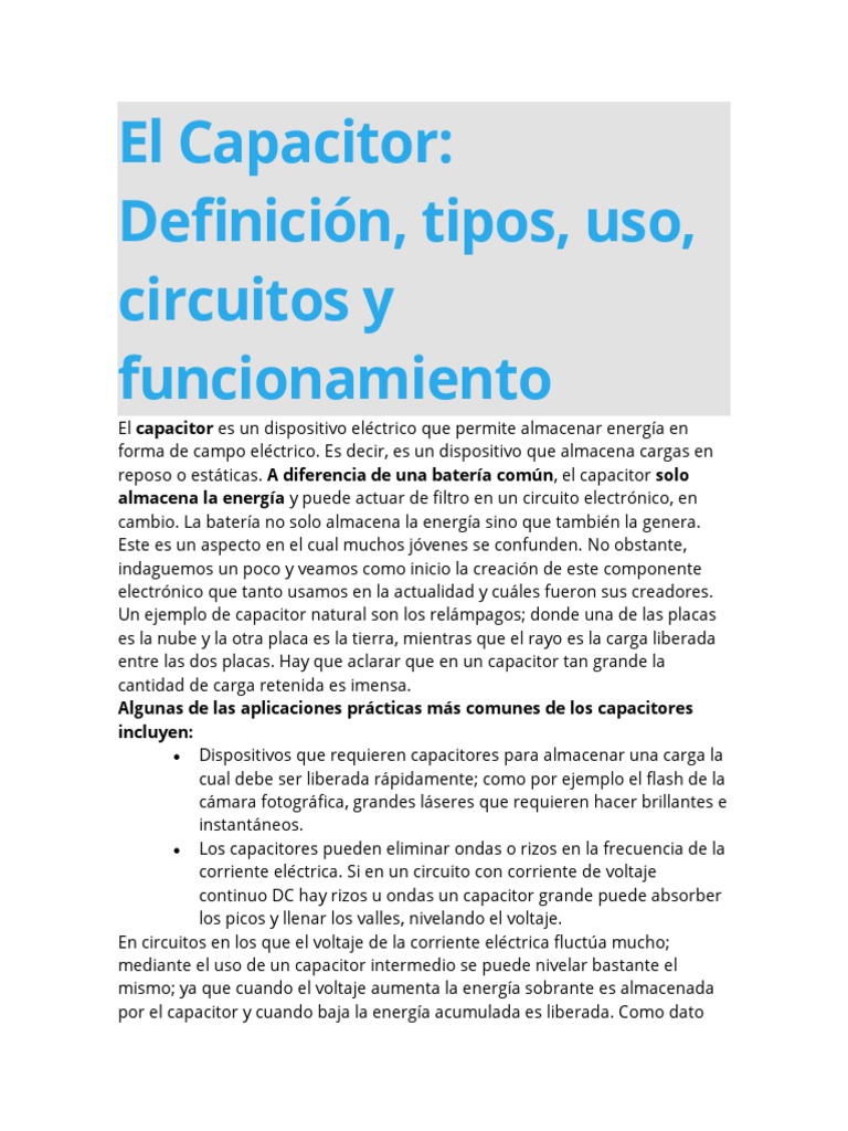El Capacitor Definicion PDF Condensador Diodo