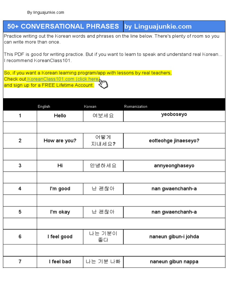 50 korean convo phrase workbook compressed pdf linguistics