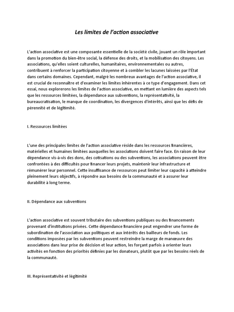 Limites de l'action associative en société | PDF | Subvention ...