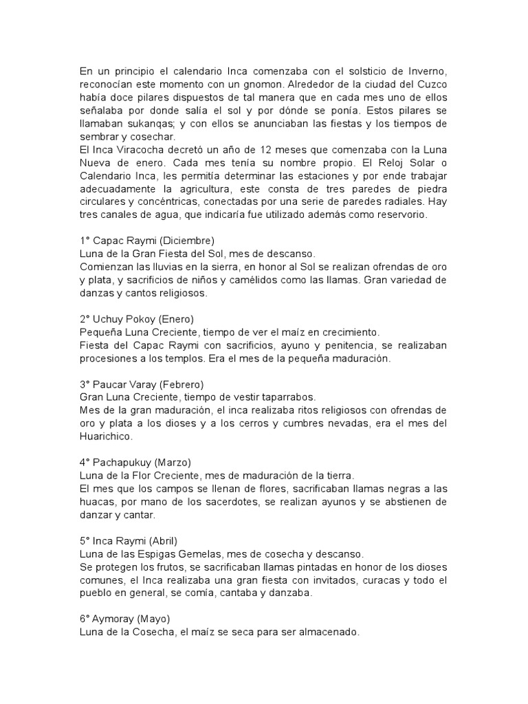 Calendario Inca PDF Imperio Inca