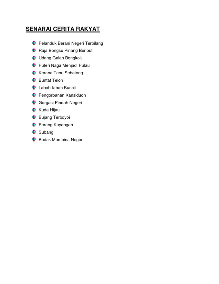 Senarai Cerita Rakyat  PDF