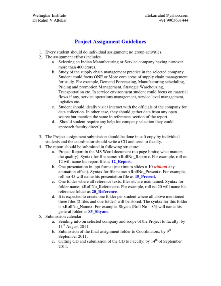 Project Assignment Guidelines for SCM | PDF