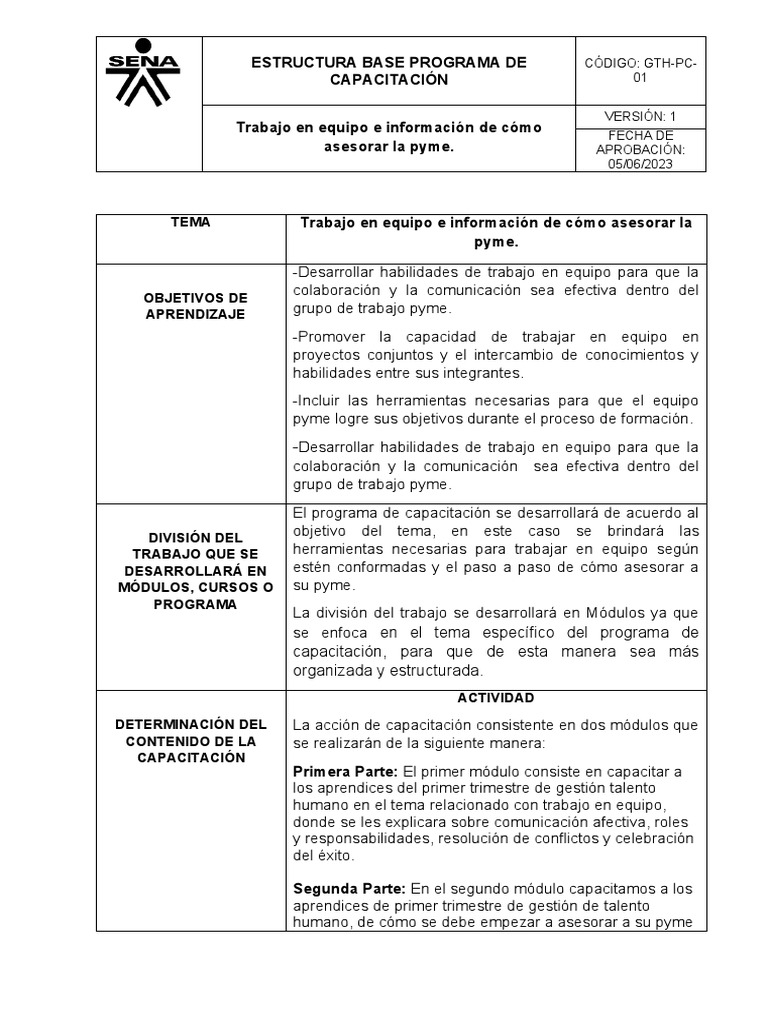 Estructura de Programa de Capacitación | PDF | Aprendizaje | Comunicación