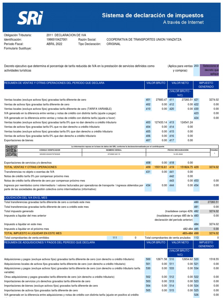 Declaracion Iva - Abril 2022 | PDF | Impuesto al valor agregado | Impuestos