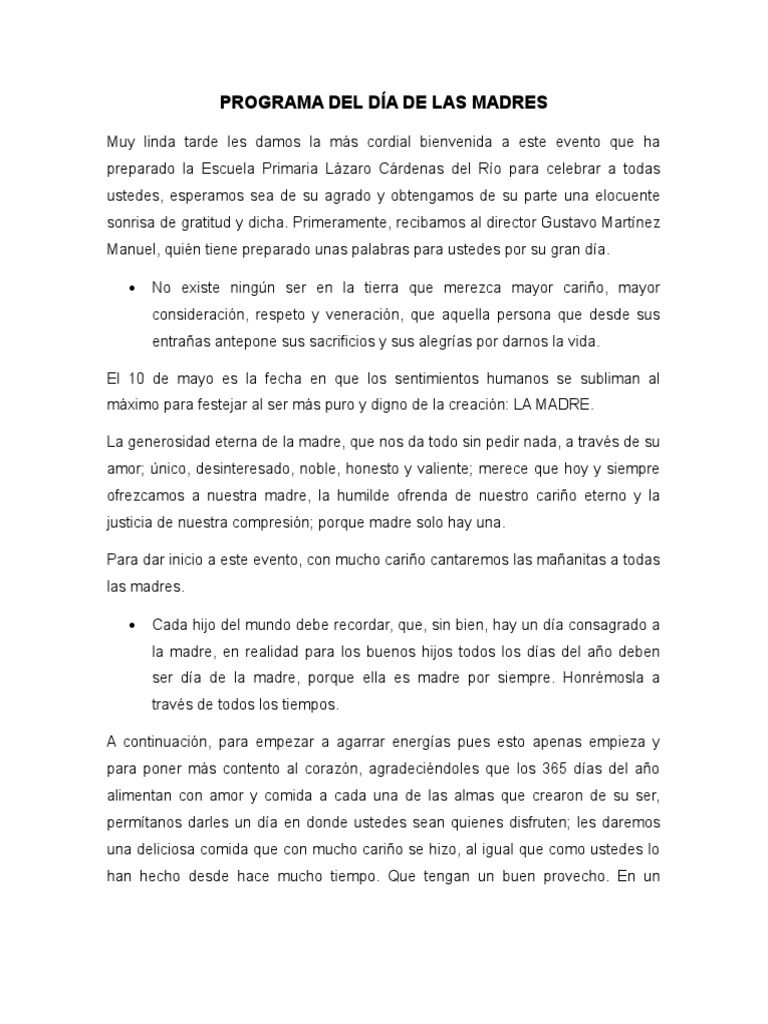 Programa Especial por el Día de las Madres | PDF | Amor