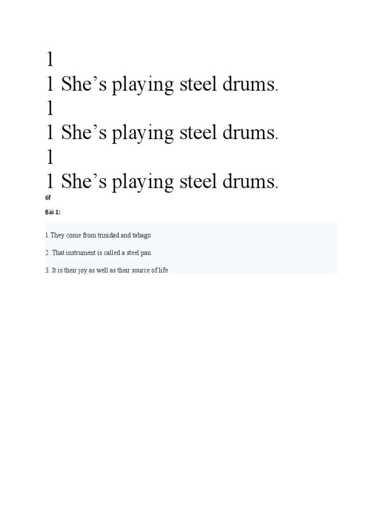 1 1 She's Playing Steel Drums. 1 1 She's Playing Steel Drums. 1 1 She's