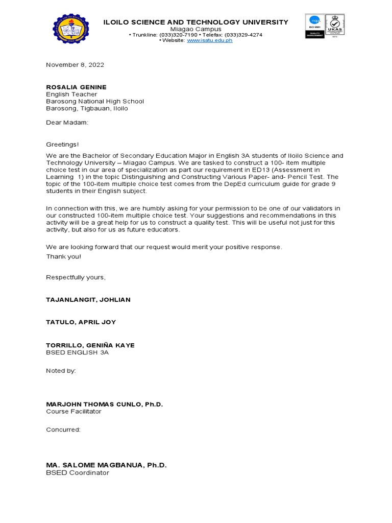 Letter for validators pdf multiple choice curriculum