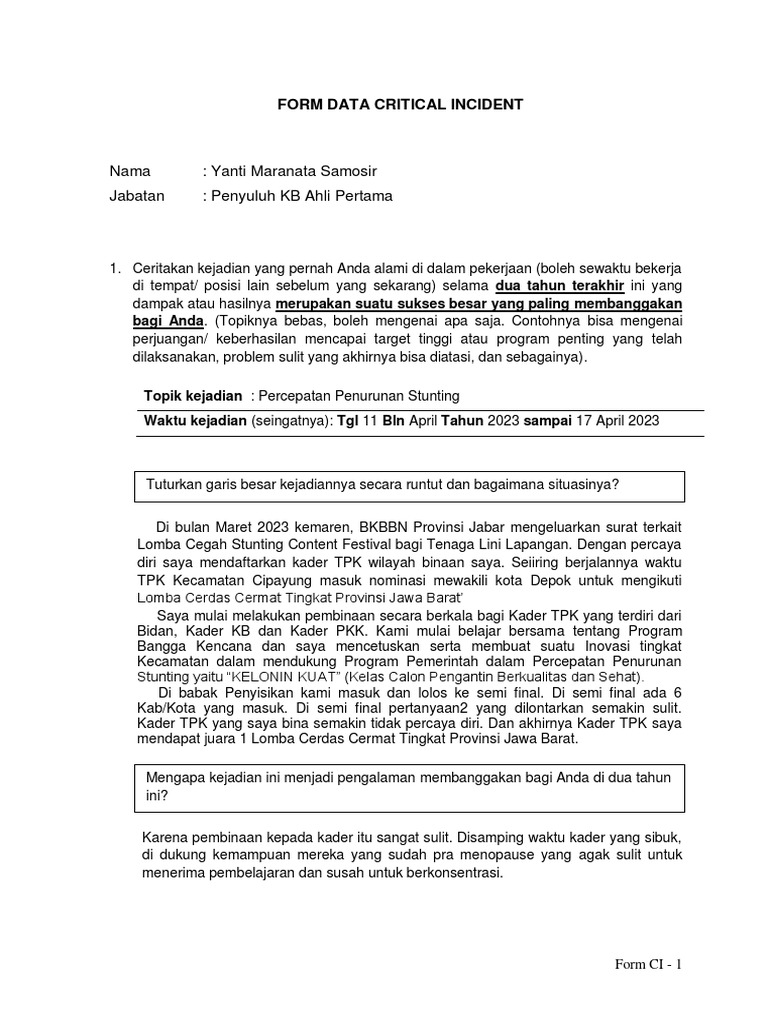 Critical Form BKKBN - Yanti Maranata Samosir | PDF