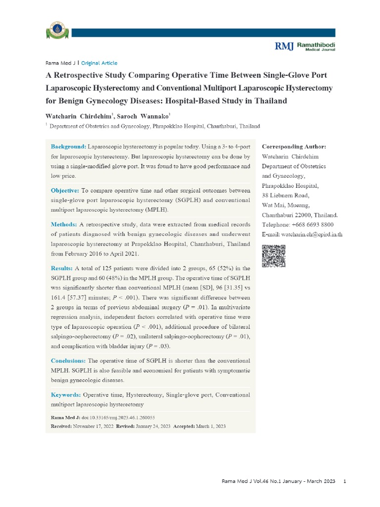 View Of A Retrospective Study Comparing Operative Time Between Single