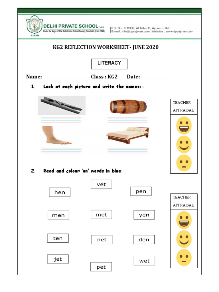 Kg2 Literacy Reflection Worksheet June 2nd Week Pdf