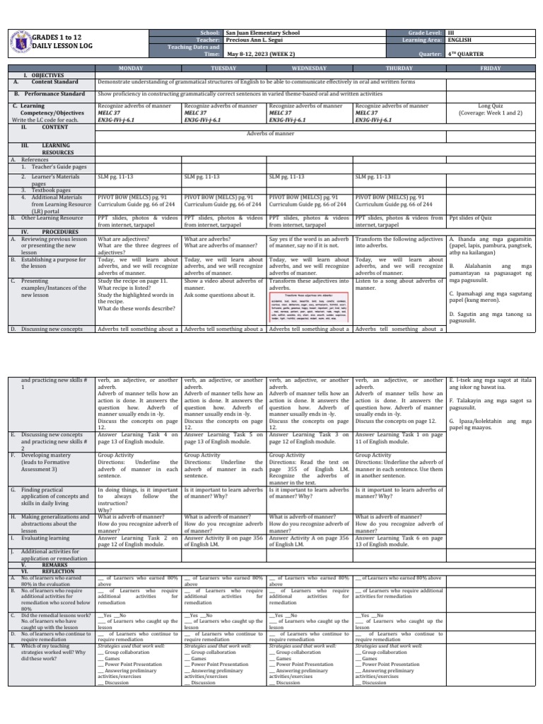 Q4 DLL English Week 2 | PDF