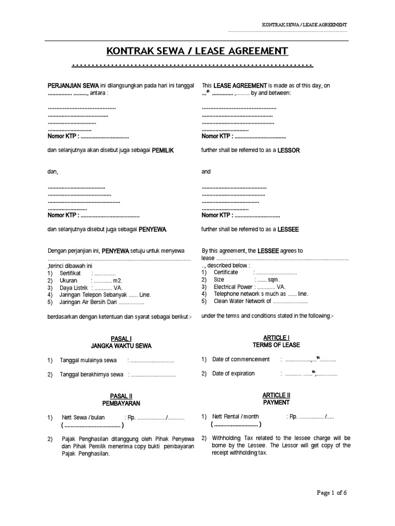 Kontrak Sewa Rumah dan Ruko | PDF | Pengelolaan Keuangan & Uang