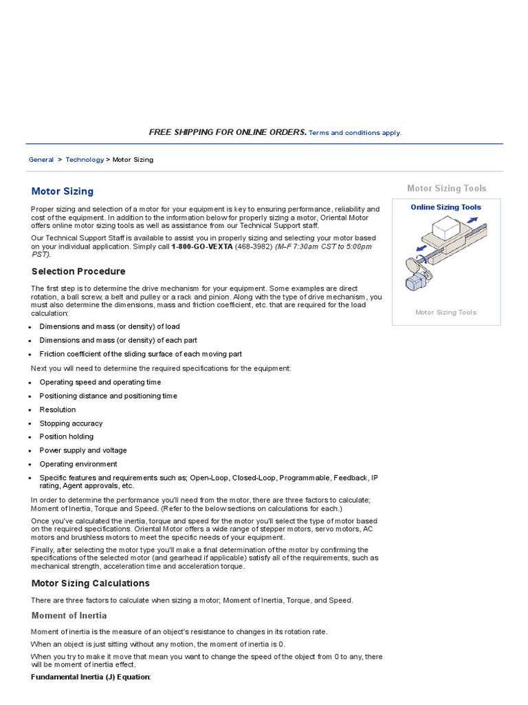 SERVO Motor Sizing Calculations PDF Electric Motor Torque