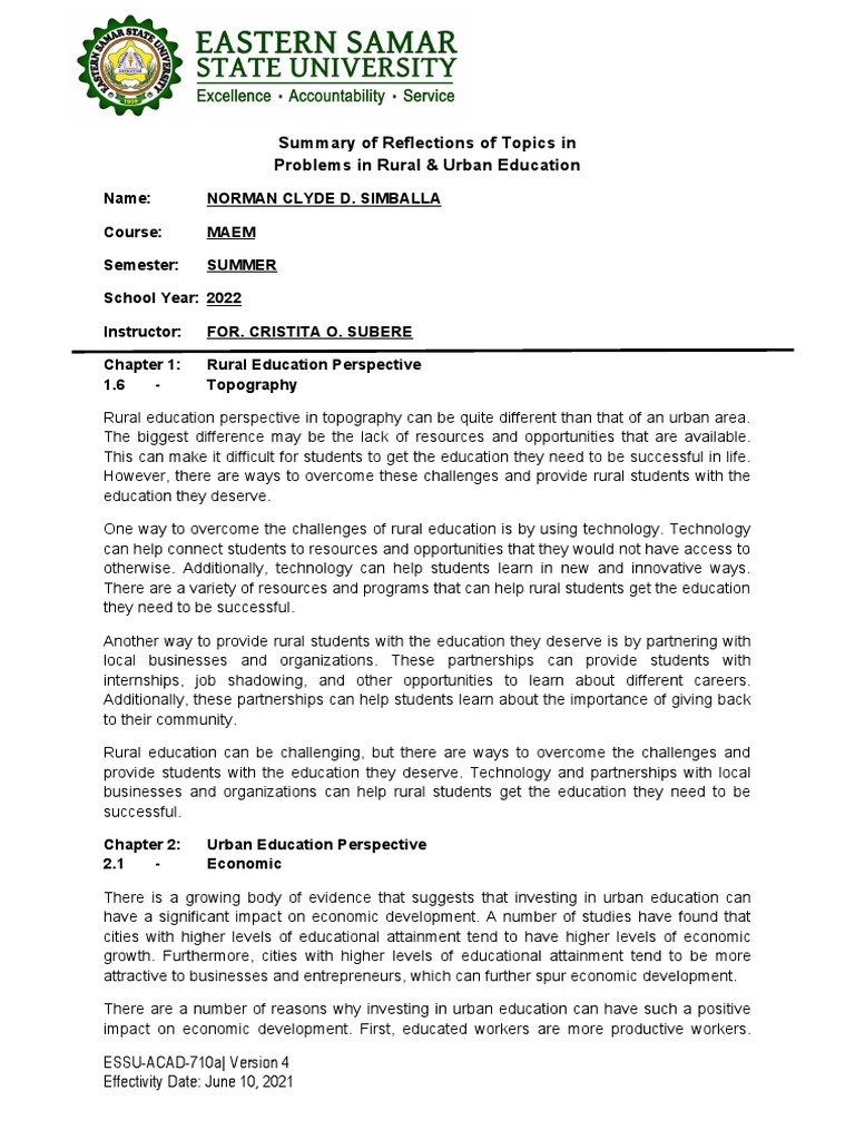 Problems in Rural & Urban Education | PDF | Globalization | Teachers