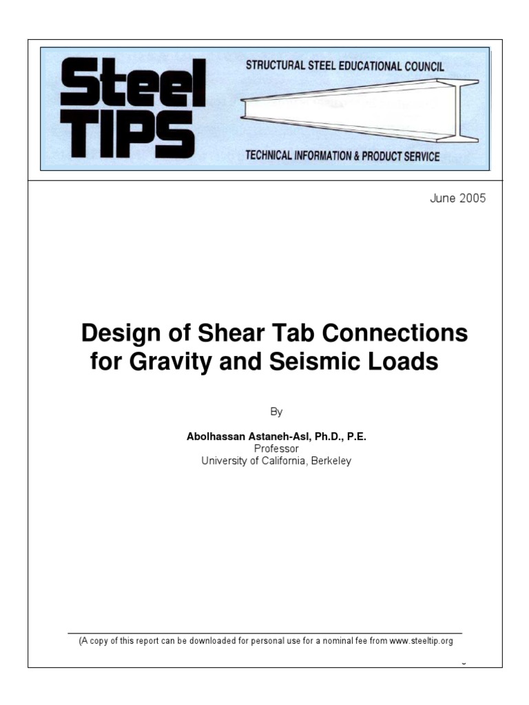 Design of Shear Tab Connections For Grav PDF Beam (Structure) Bending