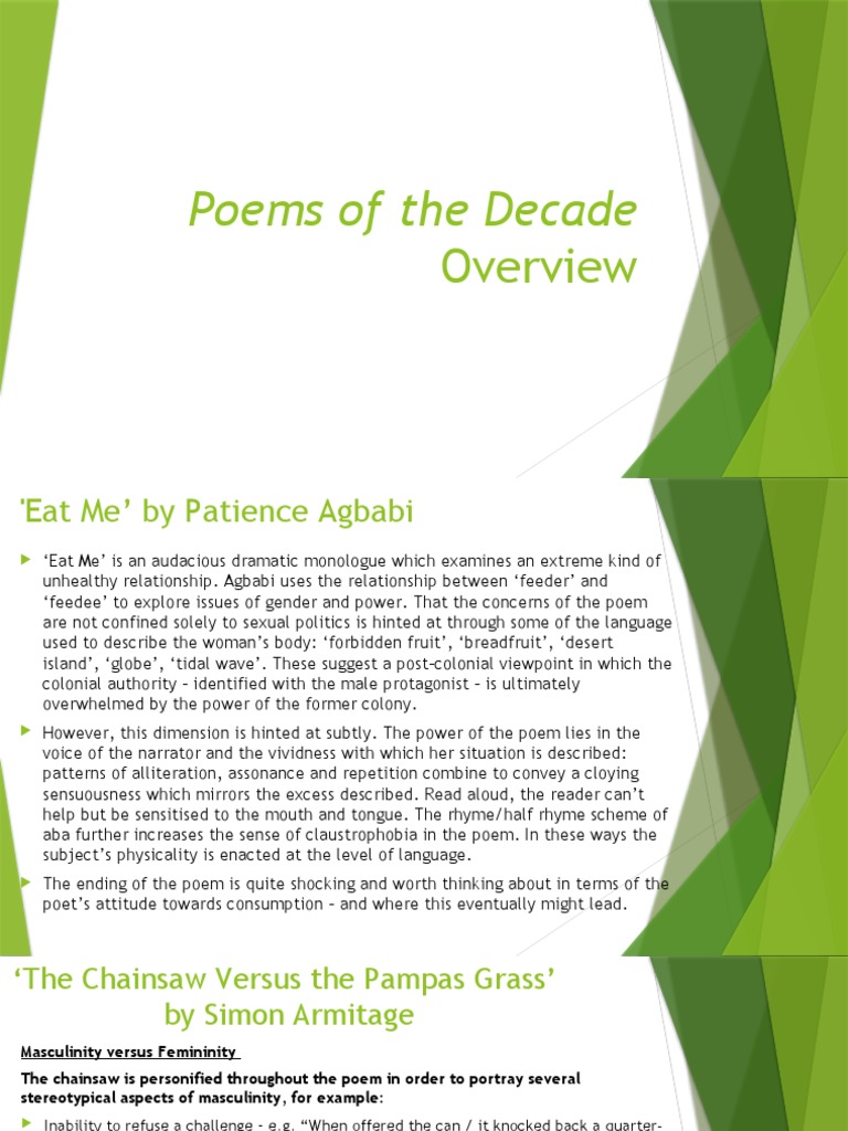 Poems of the Decade Overview PDF Poetry