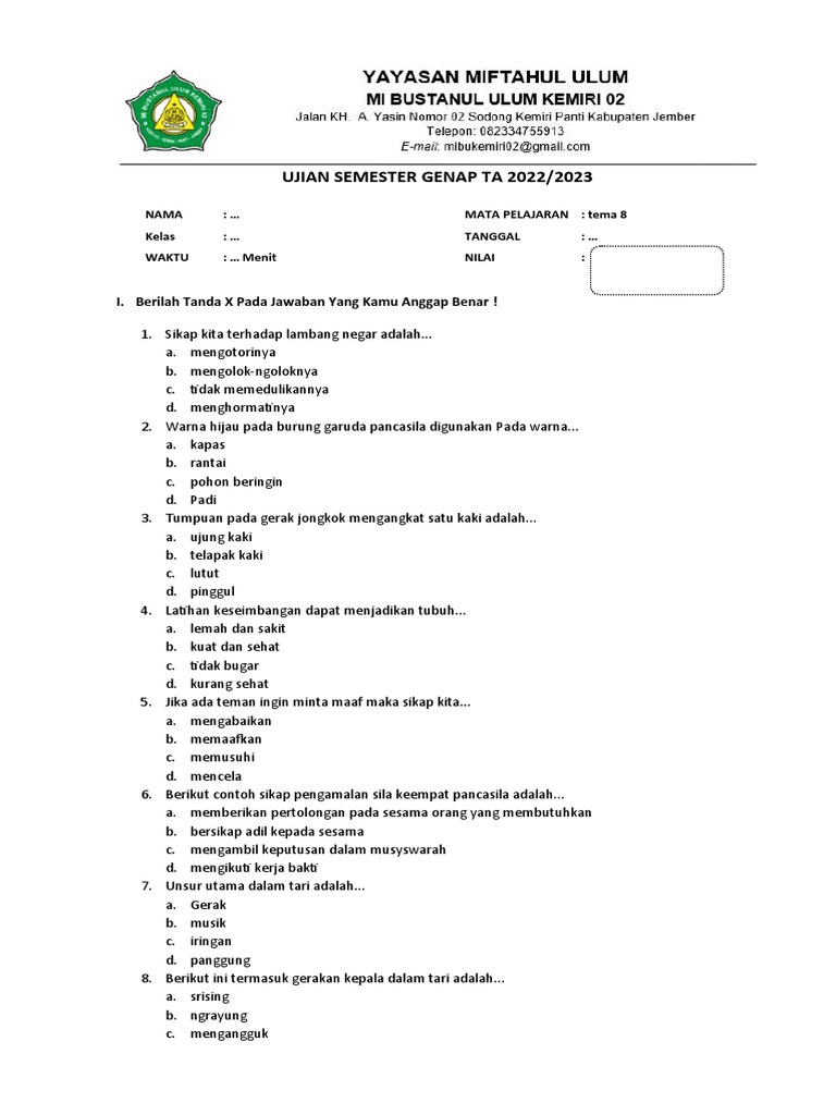 Template soal ujian semester 2 2 1 pdf