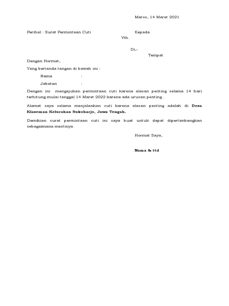 Contoh Surat Cuti Pdf