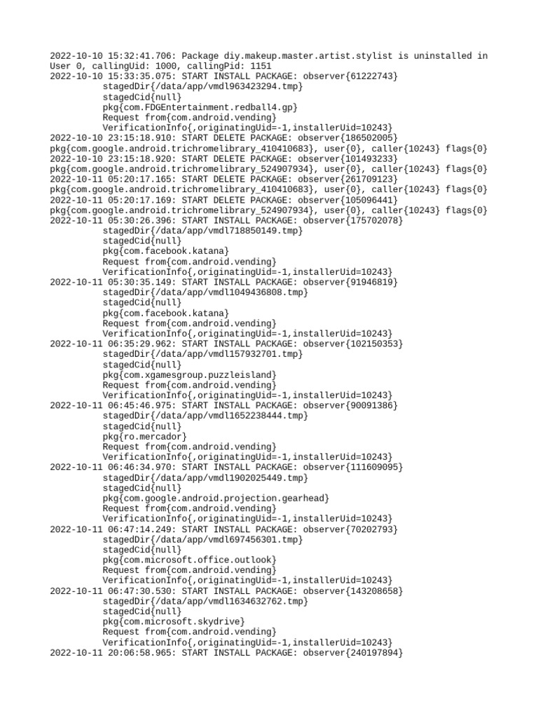 Android Package Install Logs | PDF | Media Sharing | Software