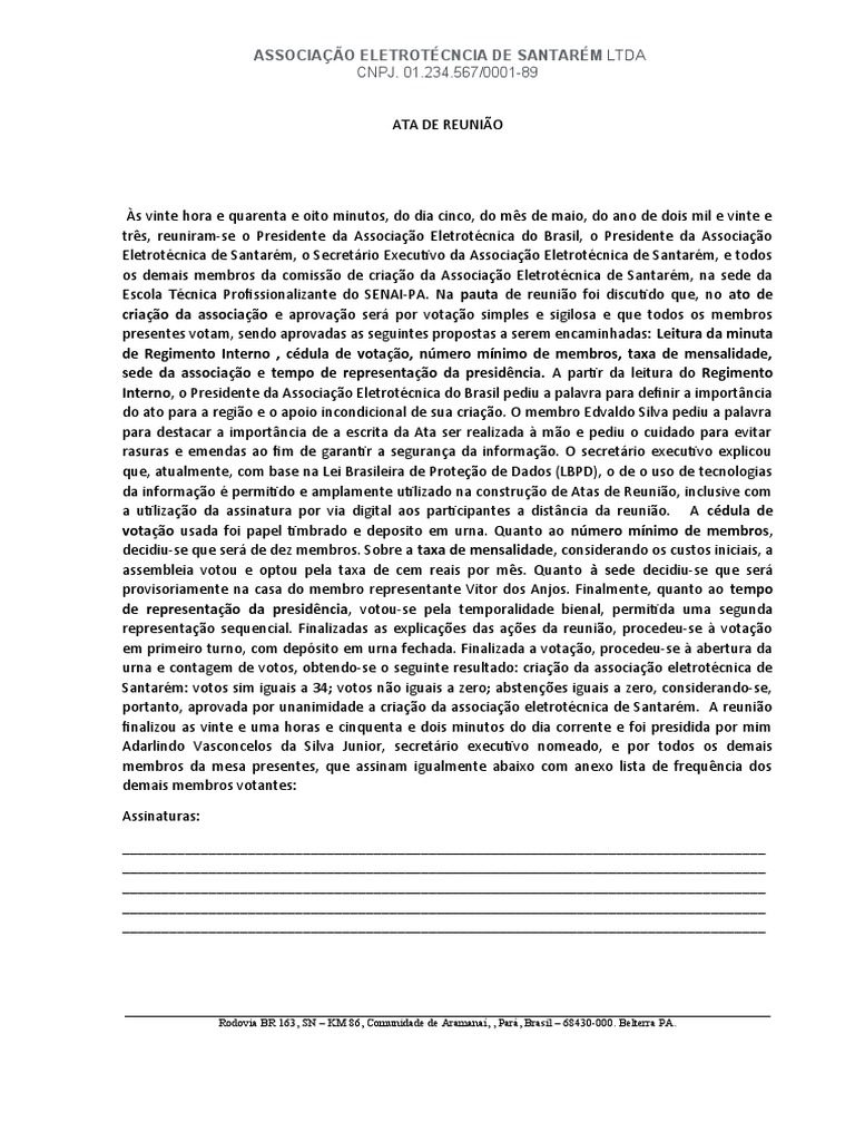 Modelo De Ata Para Imprimir