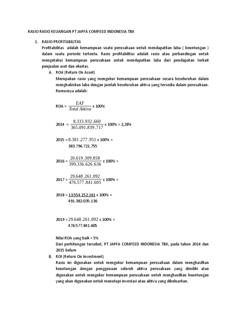 Rasio Keuangan PT Japfa Comfeed Tbk | PDF | Karier & Perkembangan
