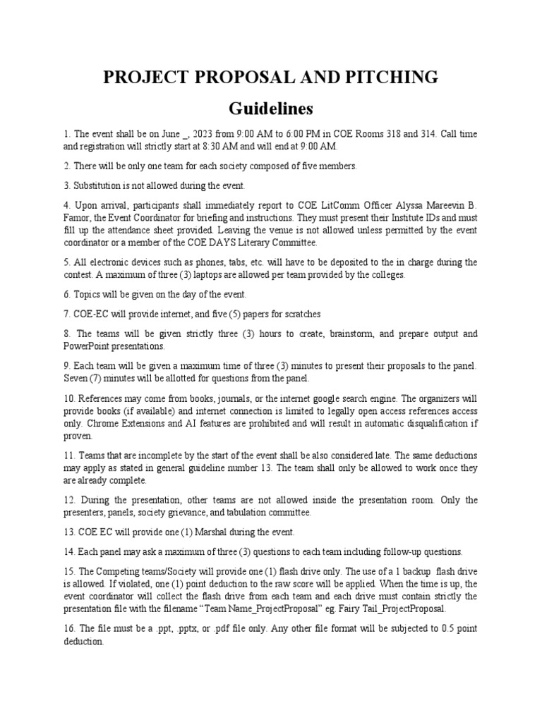Project Proposal Pitching Guidelines | PDF | Microsoft Power Point ...