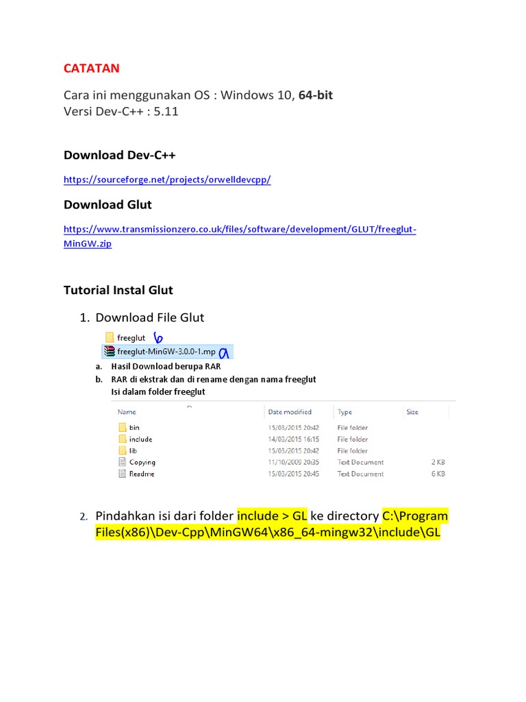 Instalasi Glut di Dev-C++ Windows 10 | PDF | Komputer